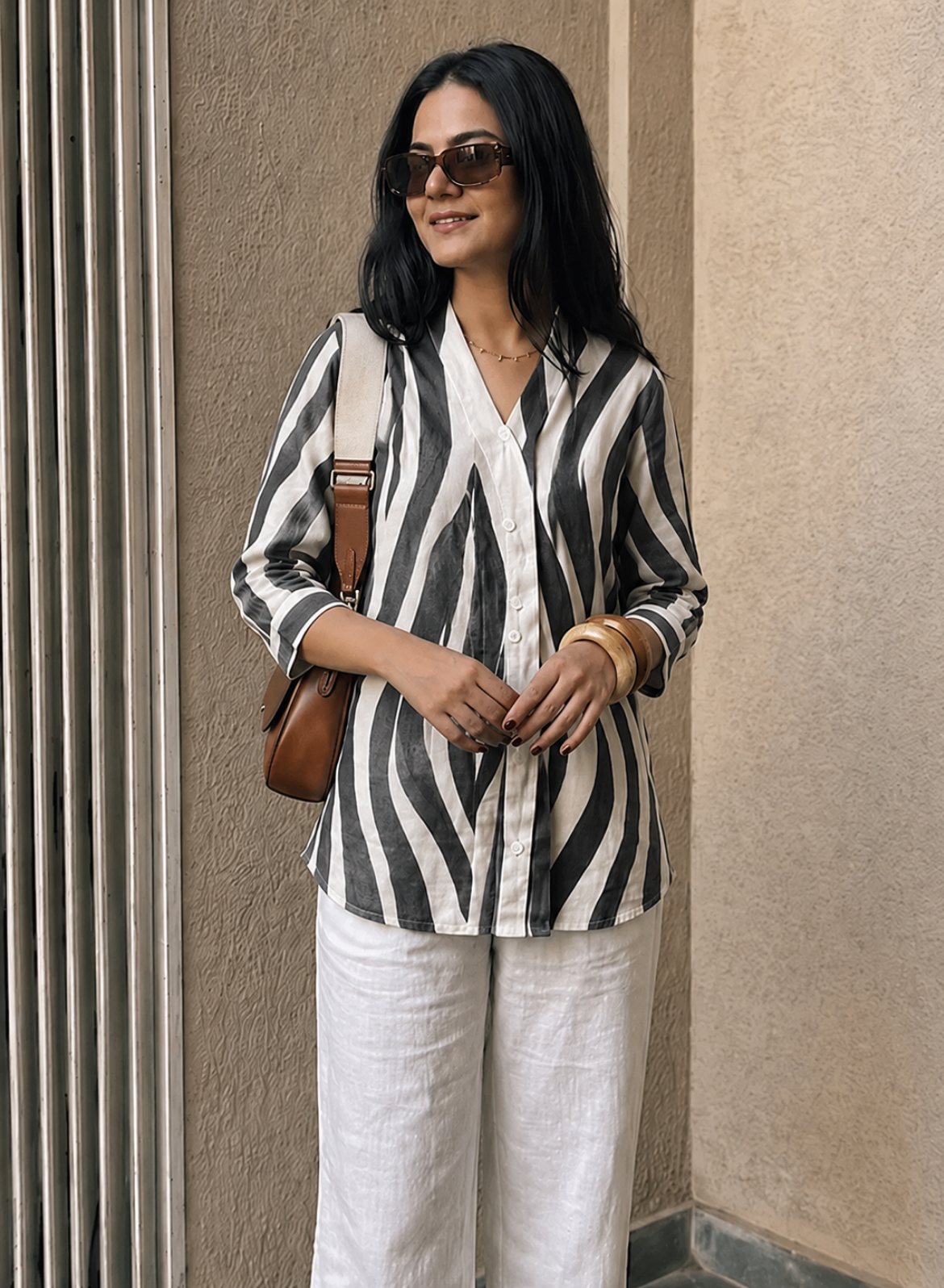 Charcoal Grey Abstract Cotton Shirt
