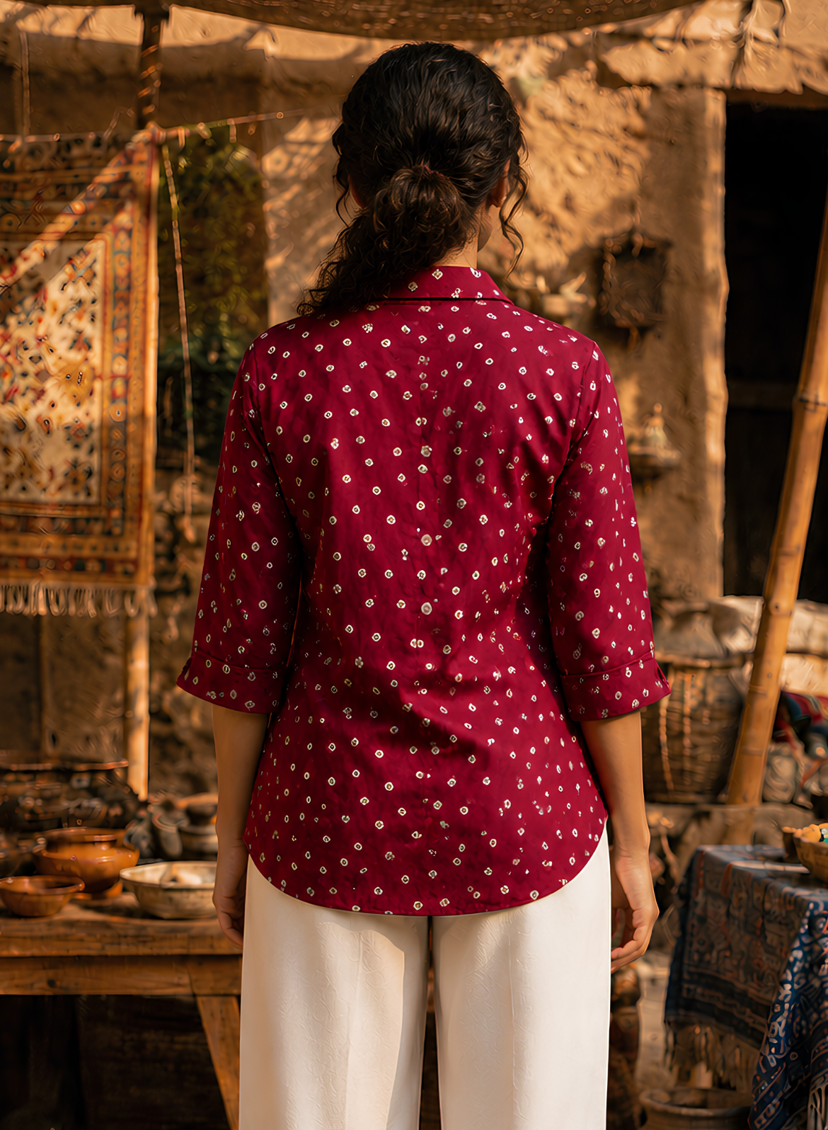 Maroon Bandhani Printed Shirt