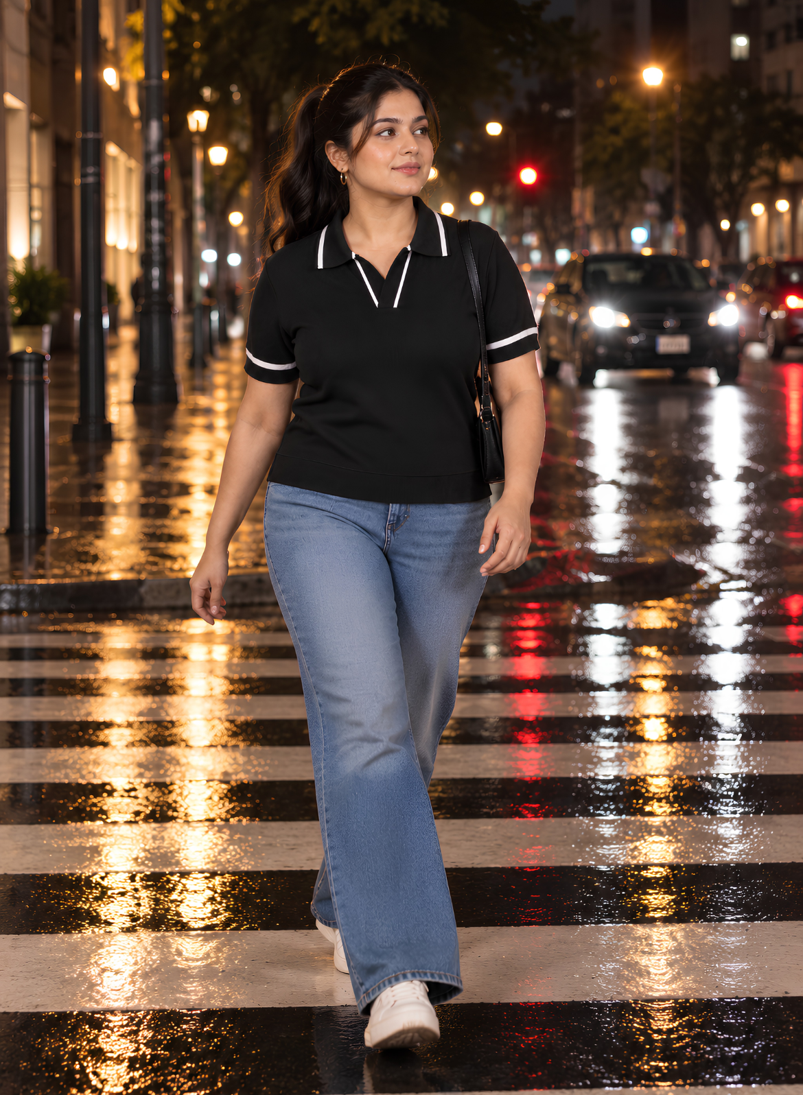 Black Knit Polo Top