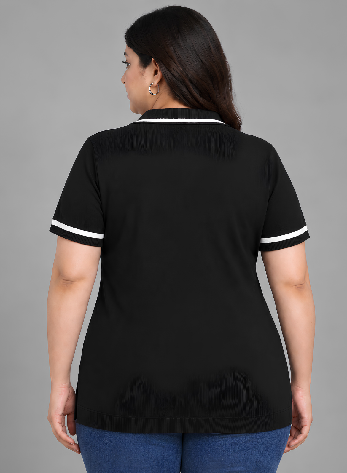 Black Knit Polo Top