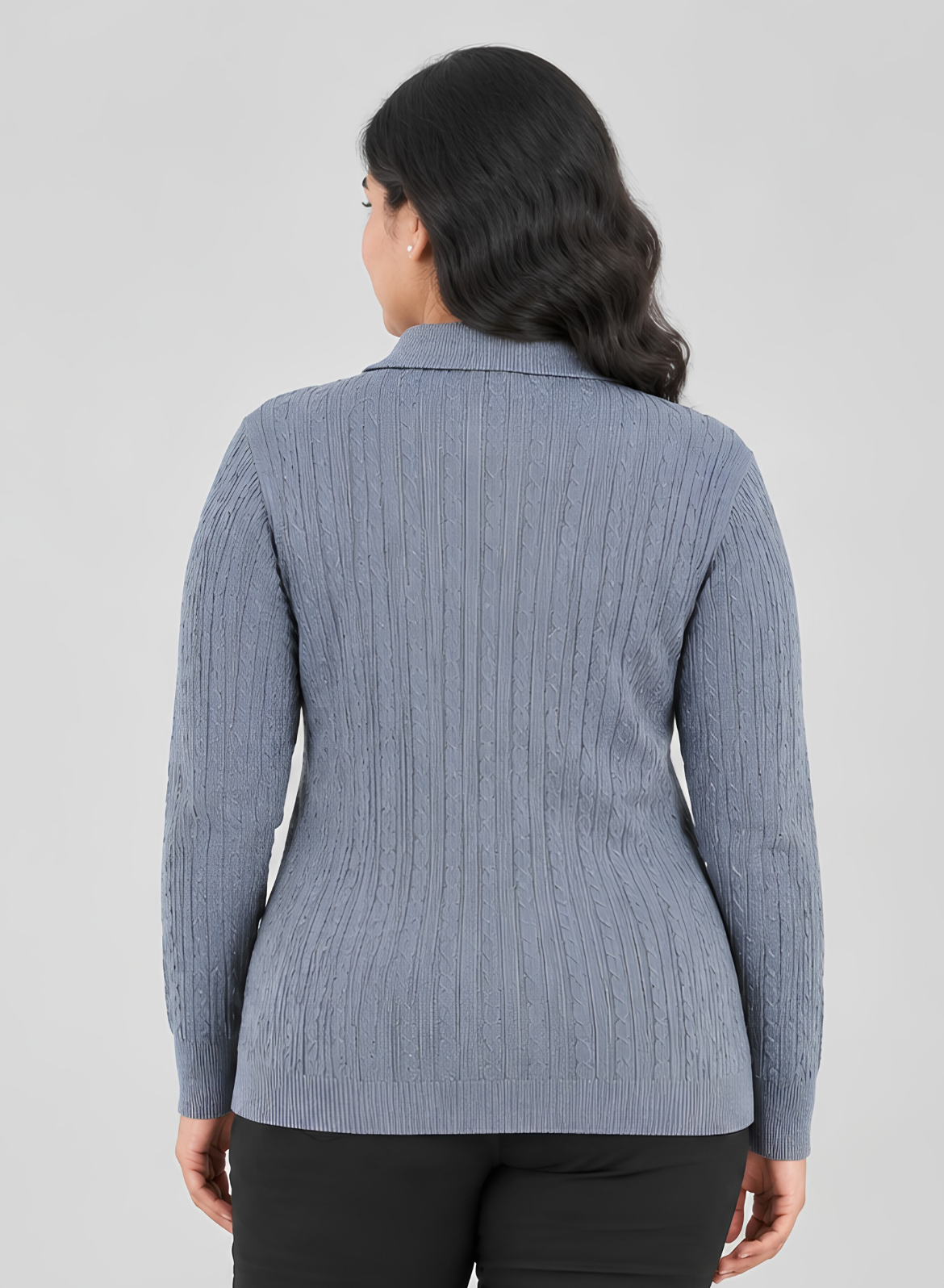 Grey Cable Knit Polo Top