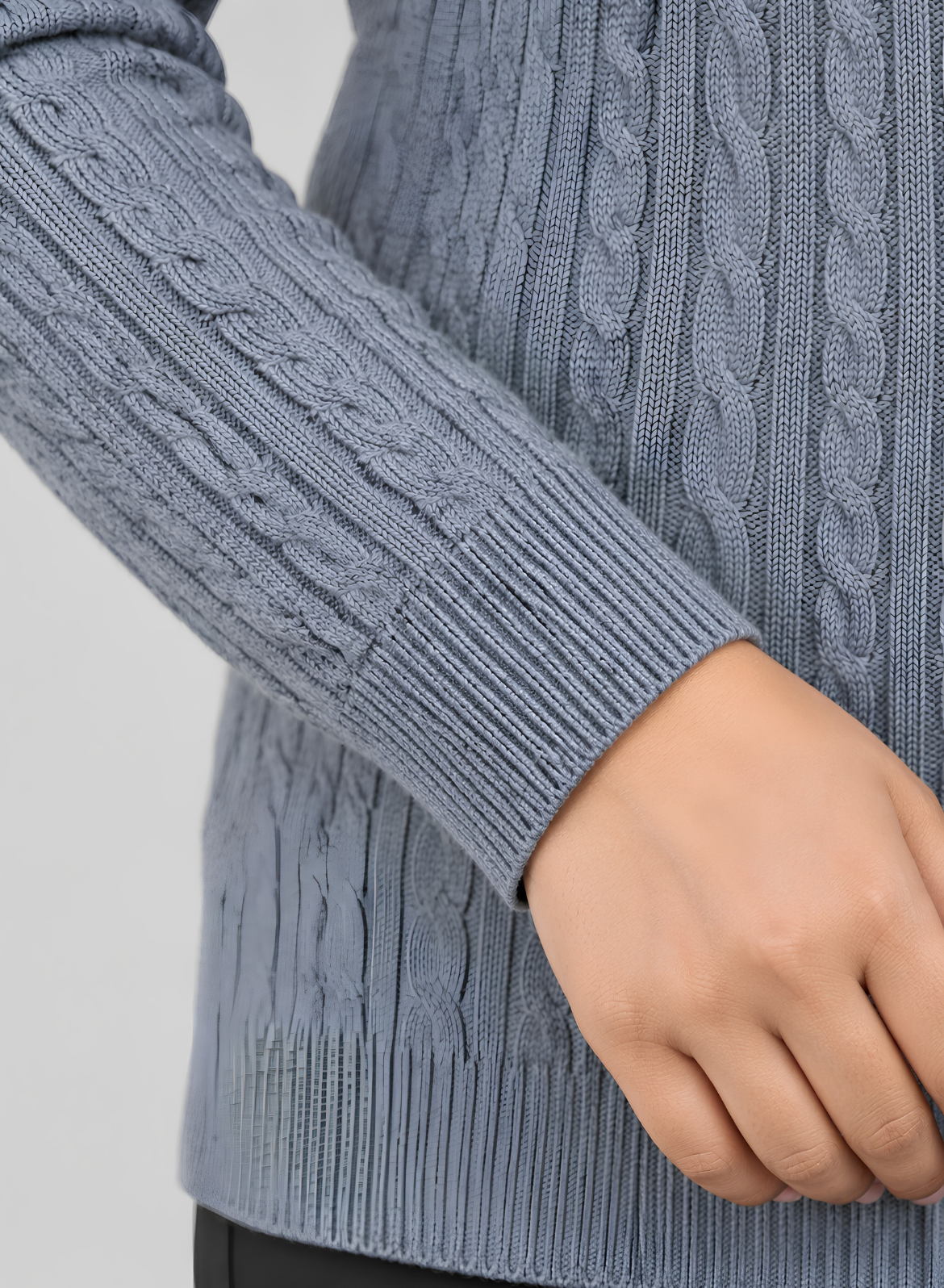 Grey Cable Knit Polo Top