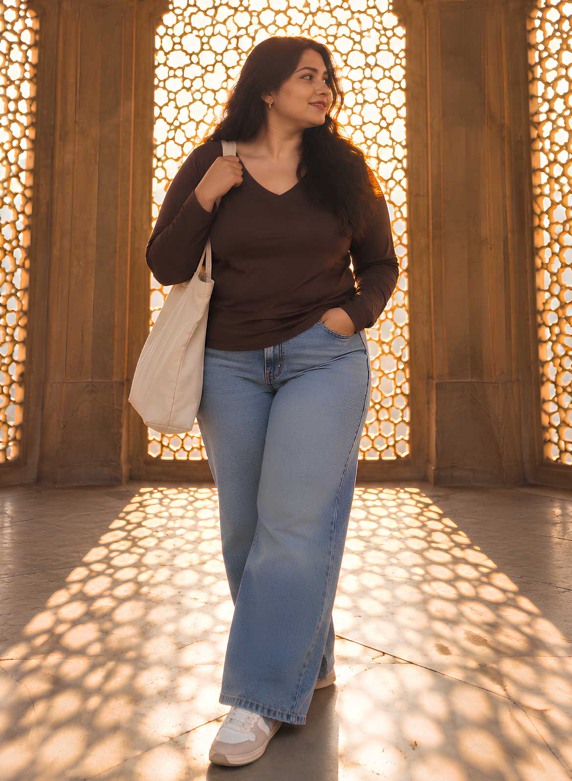 Espresso Brown Full Sleeves V-Neck T-shirt