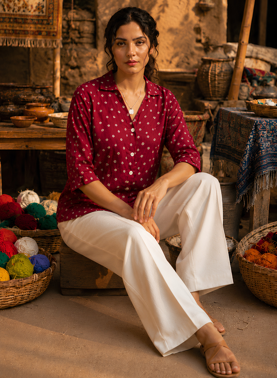 Maroon Bandhani Printed Shirt