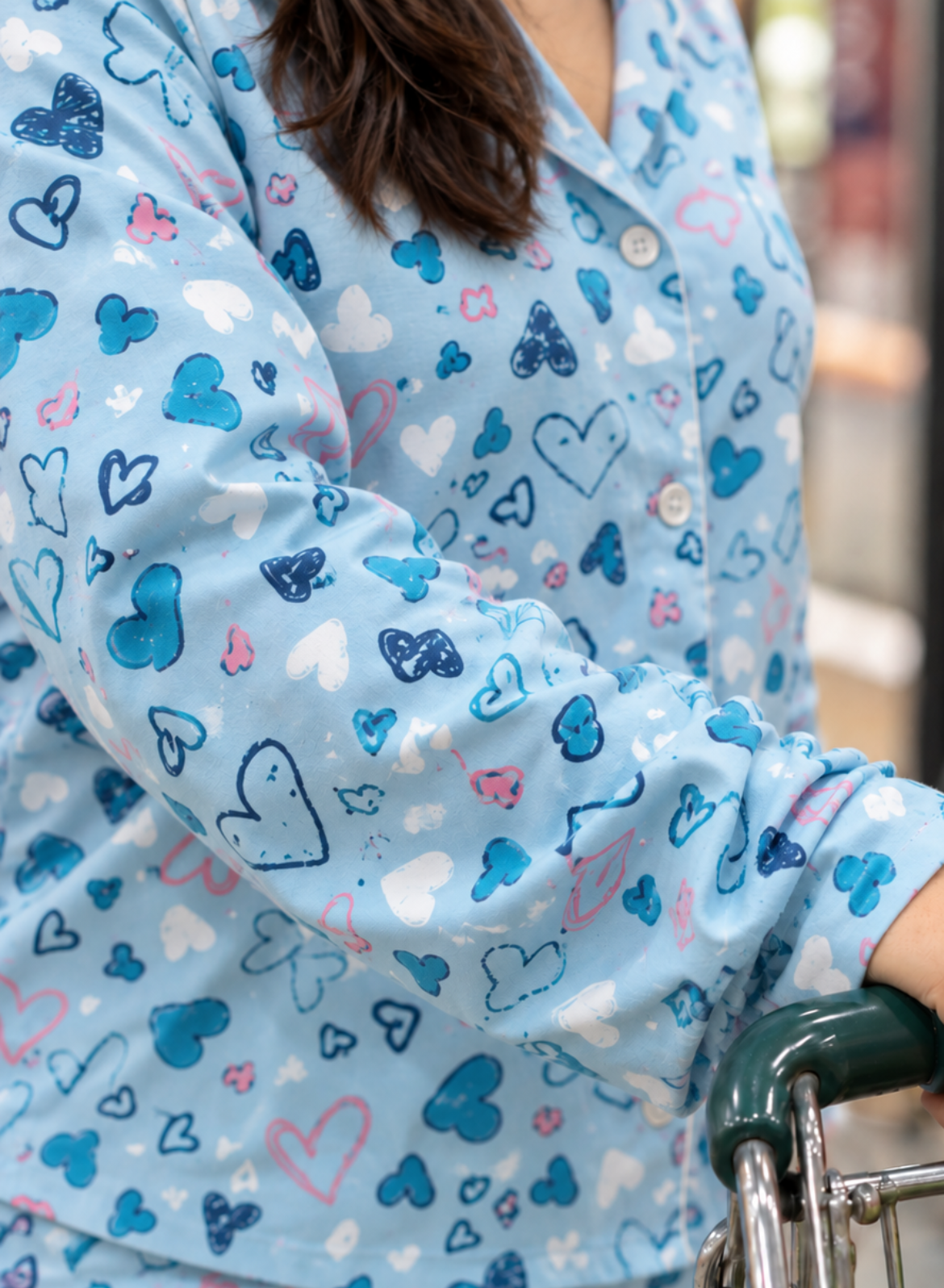 Blue Heart Print Pajama Set