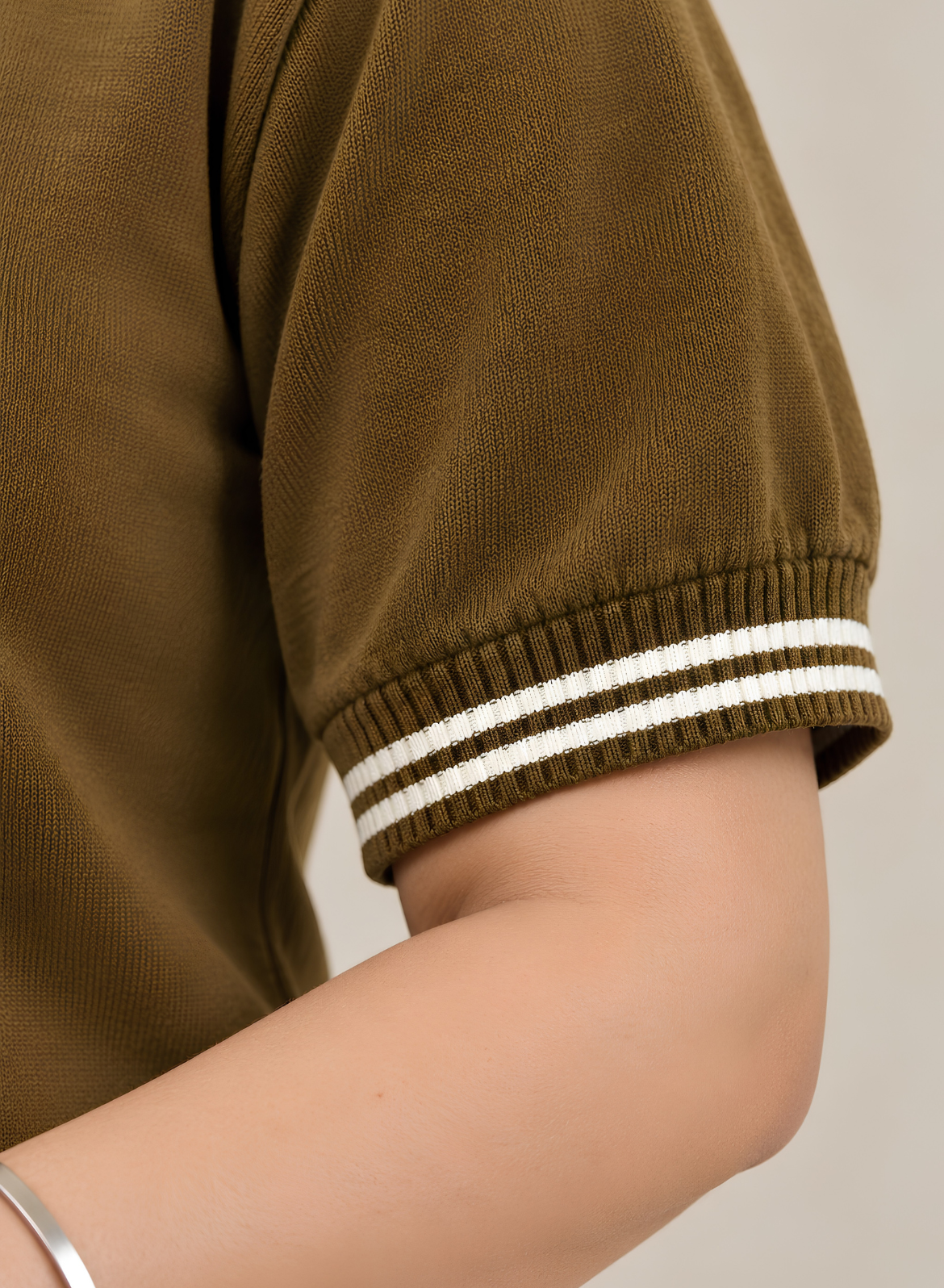 Olive Brown Knit V-Neck Top
