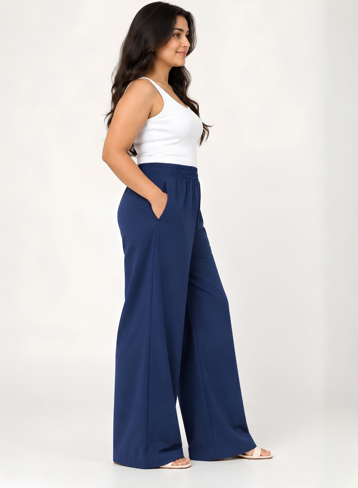 Navy Blue Supima Cotton Wide Leg Trousers