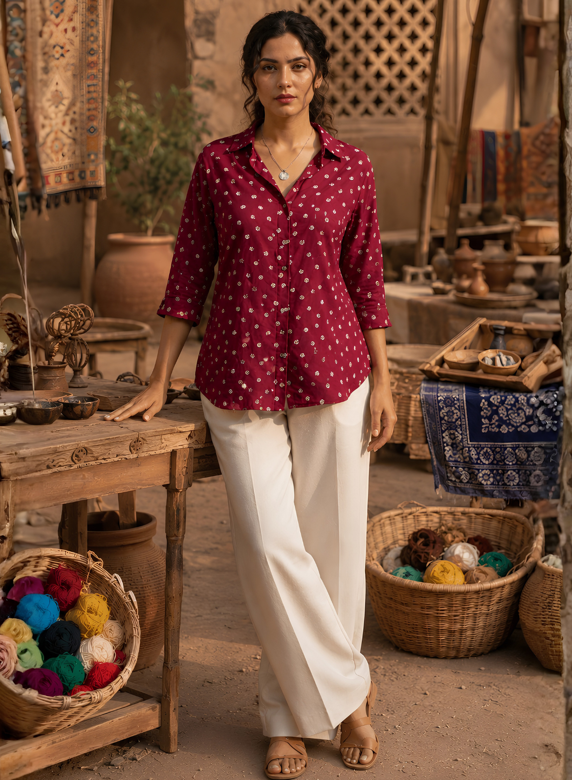 Maroon Bandhani Printed Shirt