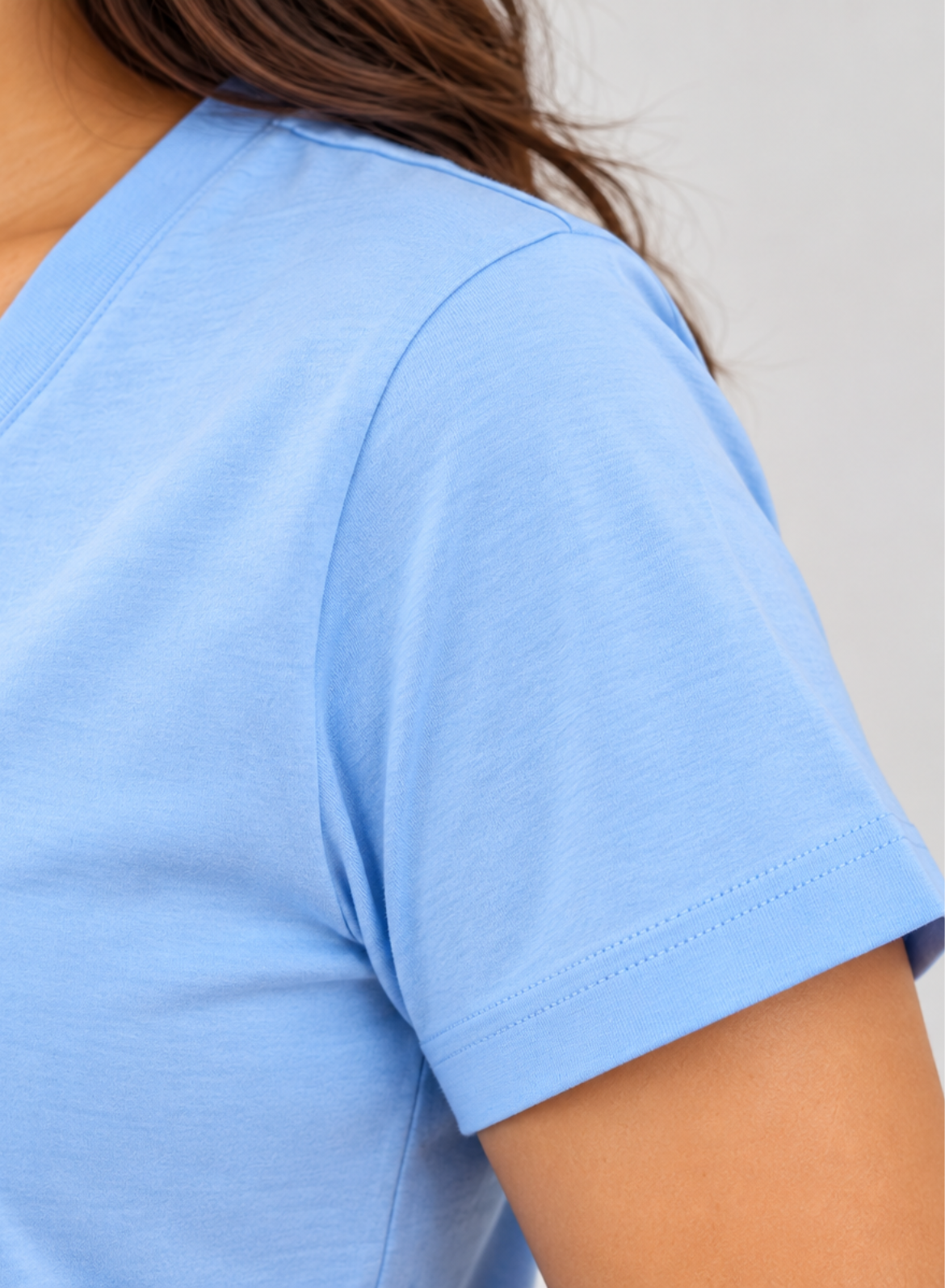 Baby Blue Solid V-Neck T-shirt for Women