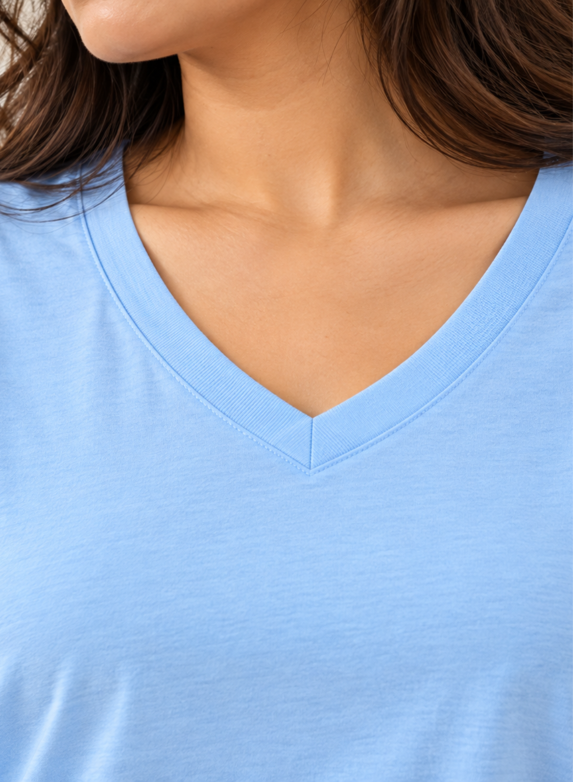 Baby Blue Solid V-Neck T-shirt for Women
