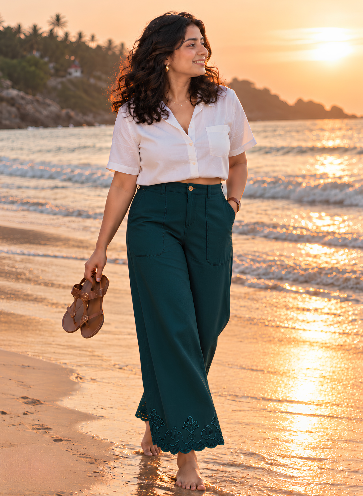 Olive Green Wide Leg Pants – Classic Embroidery