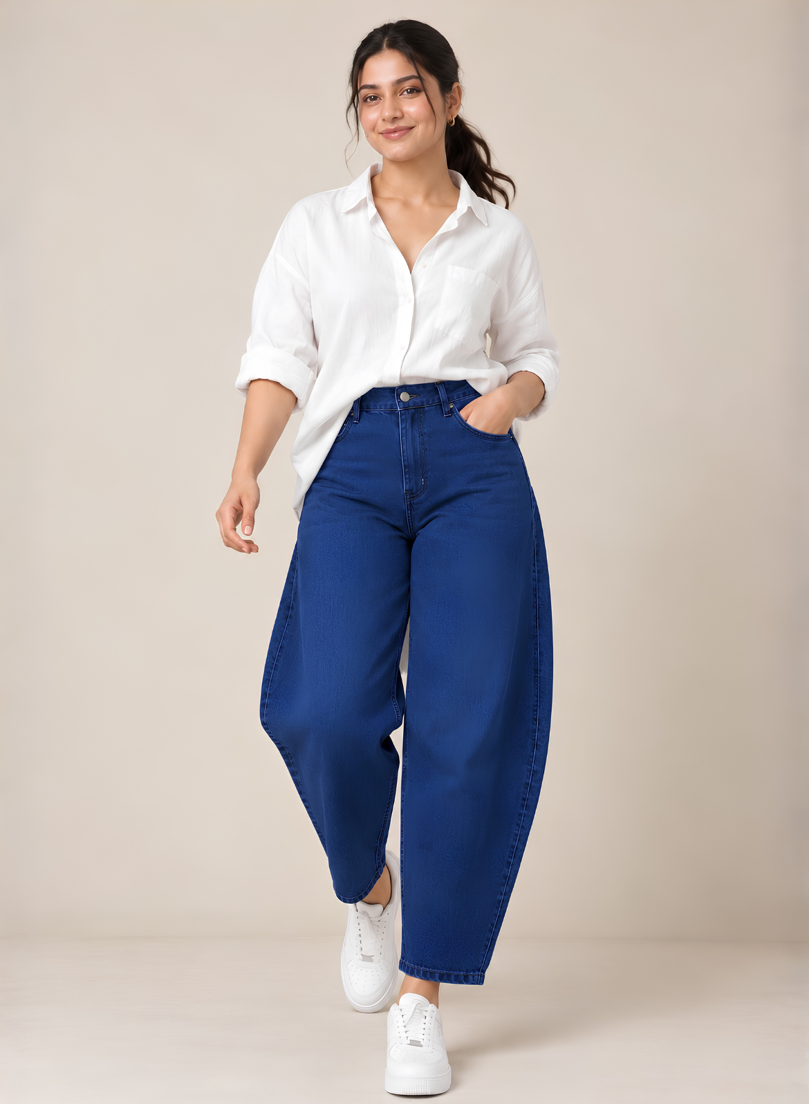 Dark Blue Barrel Fit Jeans
