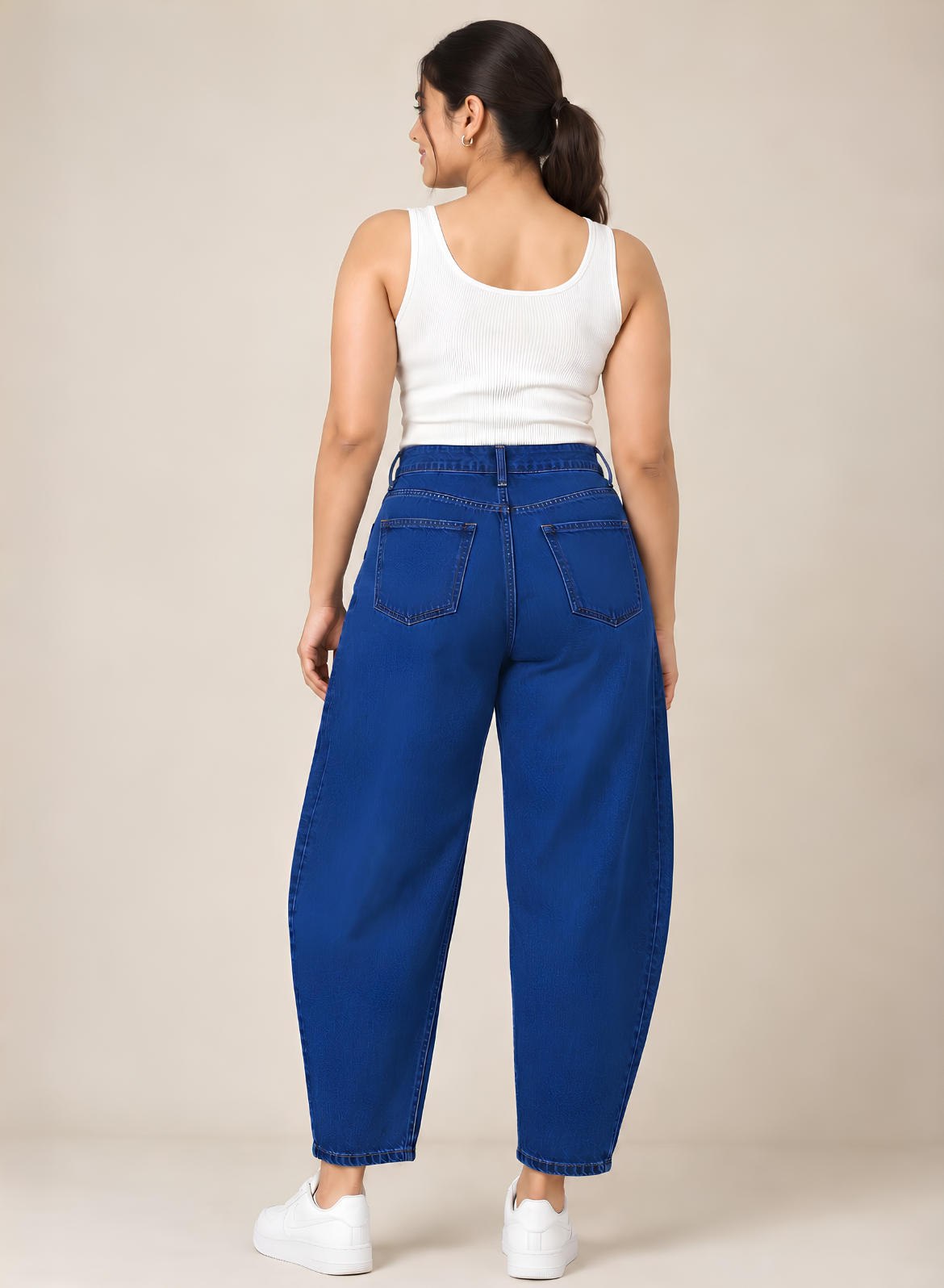 Dark Blue Barrel Fit Jeans