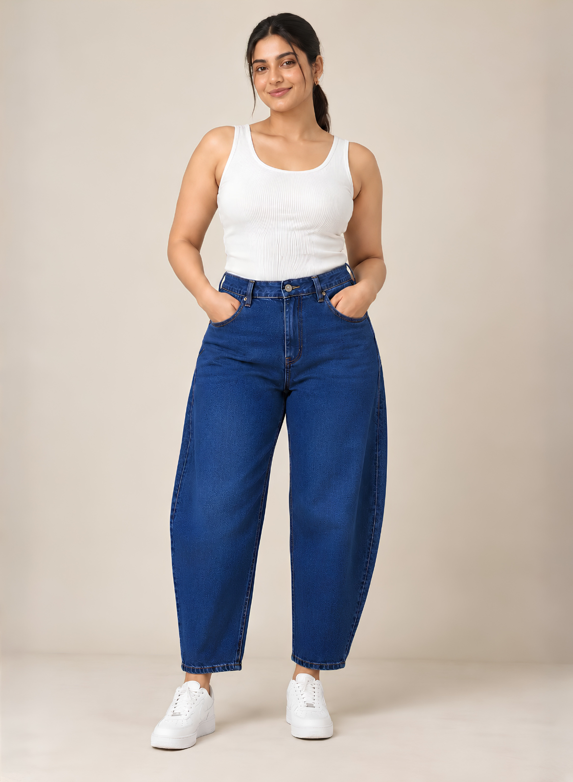 Dark Blue Barrel Fit Jeans