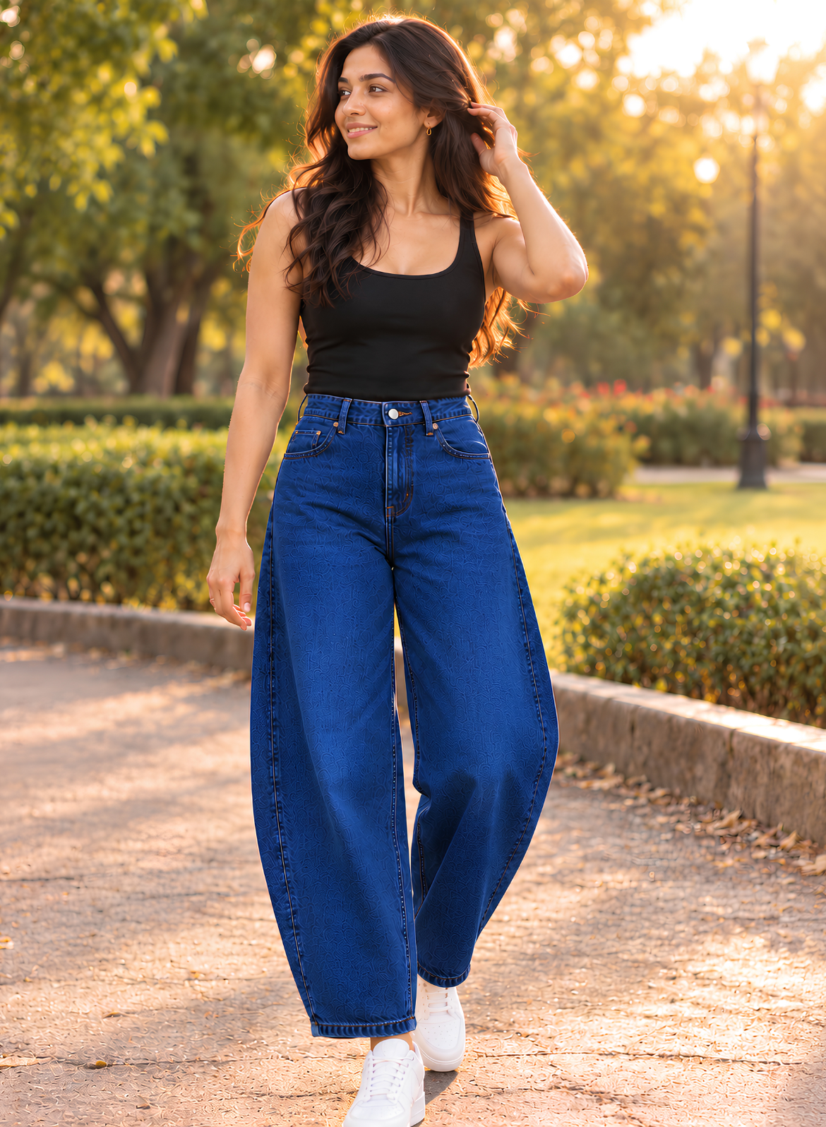 Dark Blue Barrel Fit Jeans