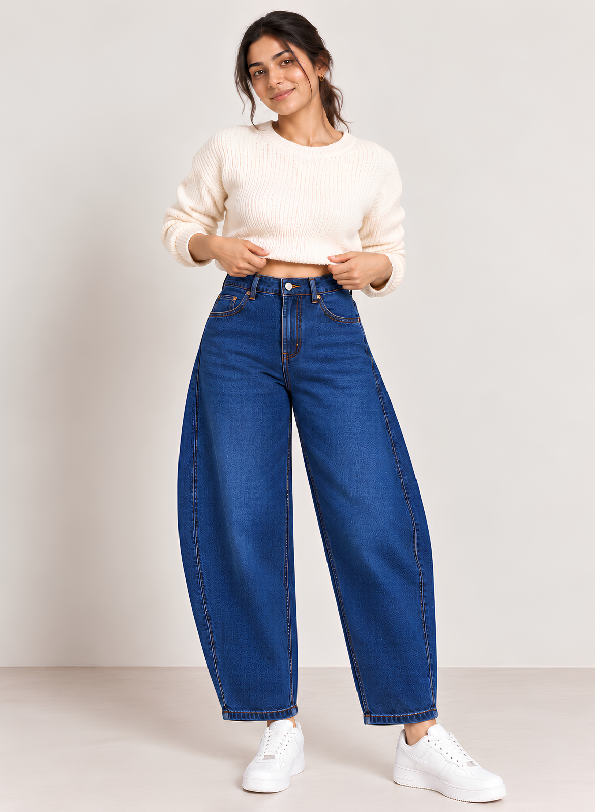 Dark Blue Barrel Fit Jeans