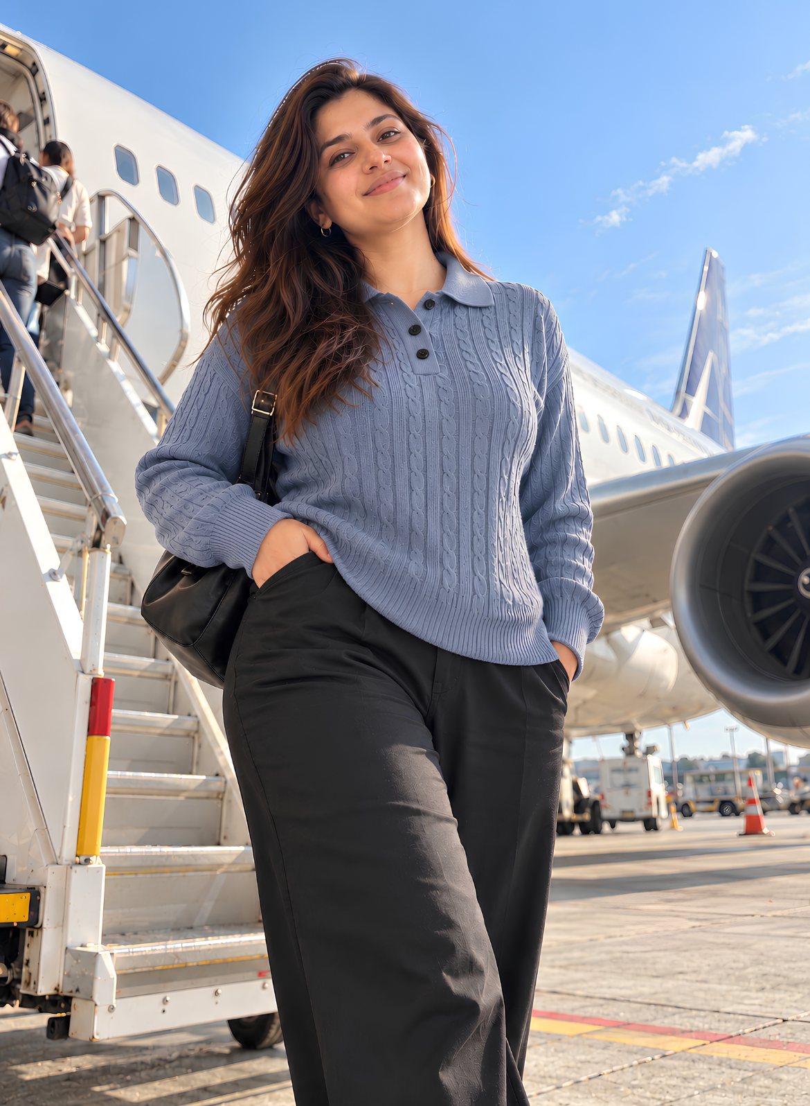 Grey Cable Knit Polo Top