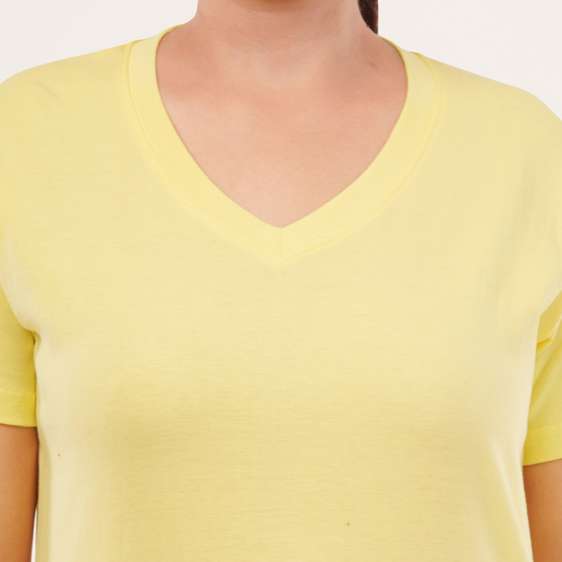 Lovely Lemon Solid V-Neck T-shirt for Women