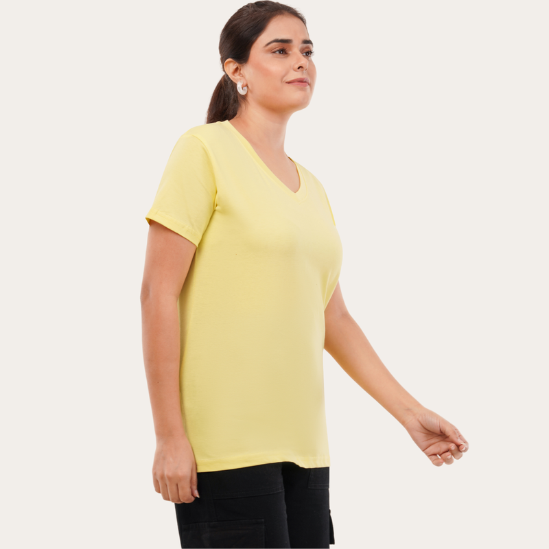 Lovely Lemon Solid V-Neck T-shirt for Women