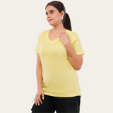 Lovely Lemon Solid V-Neck T-shirt for Women