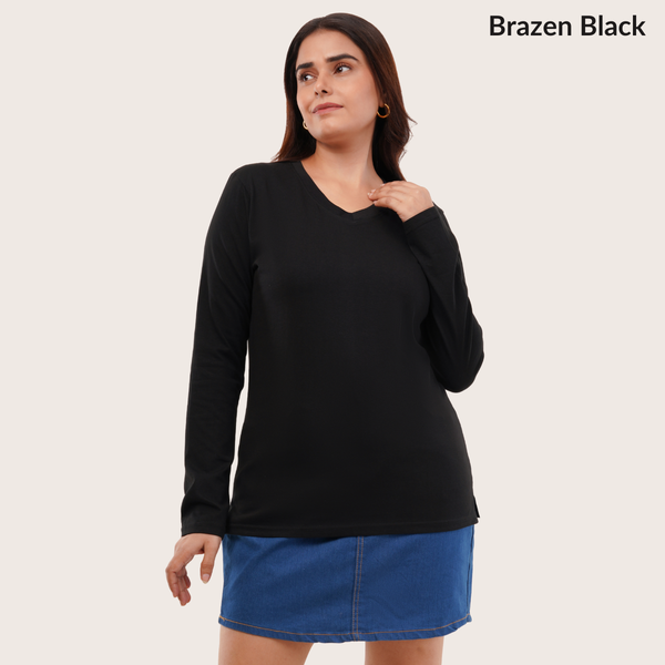 Pick Any 2 - Women's Full Sleeves V-Neck T-Shirt Combo