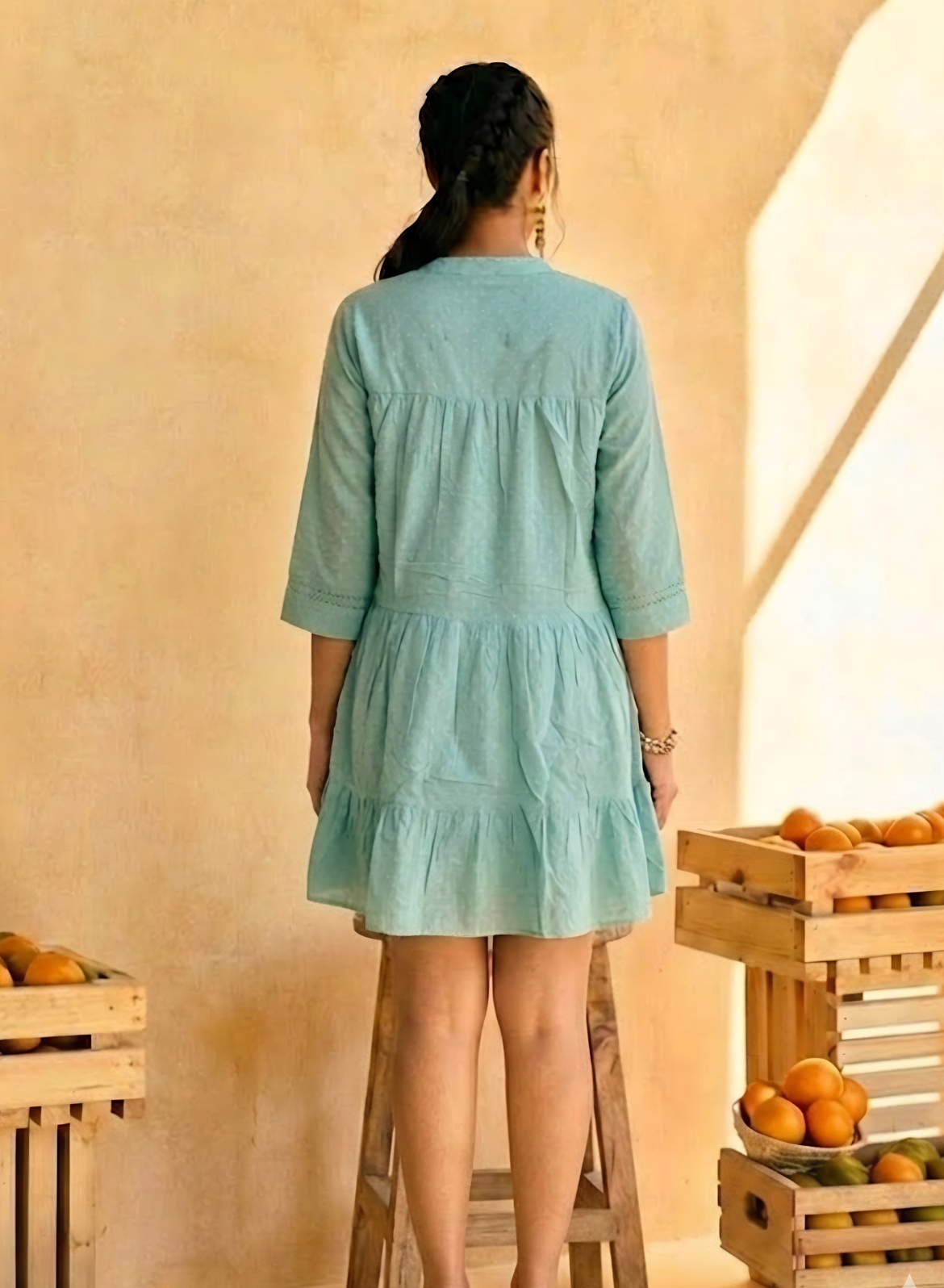 Mint Green Cotton Tiered Dress