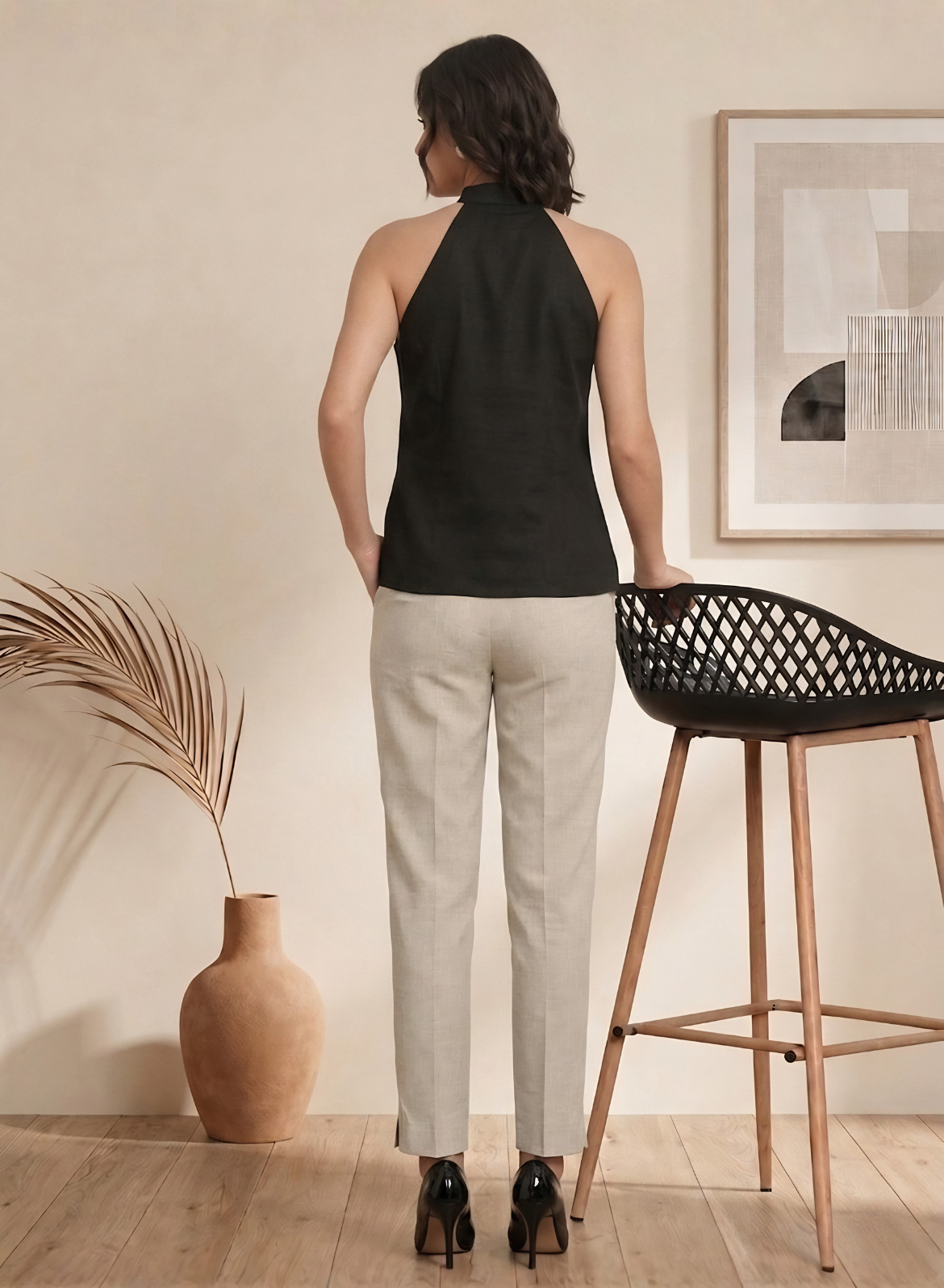 Beige Everyday Cotton Pants for Women