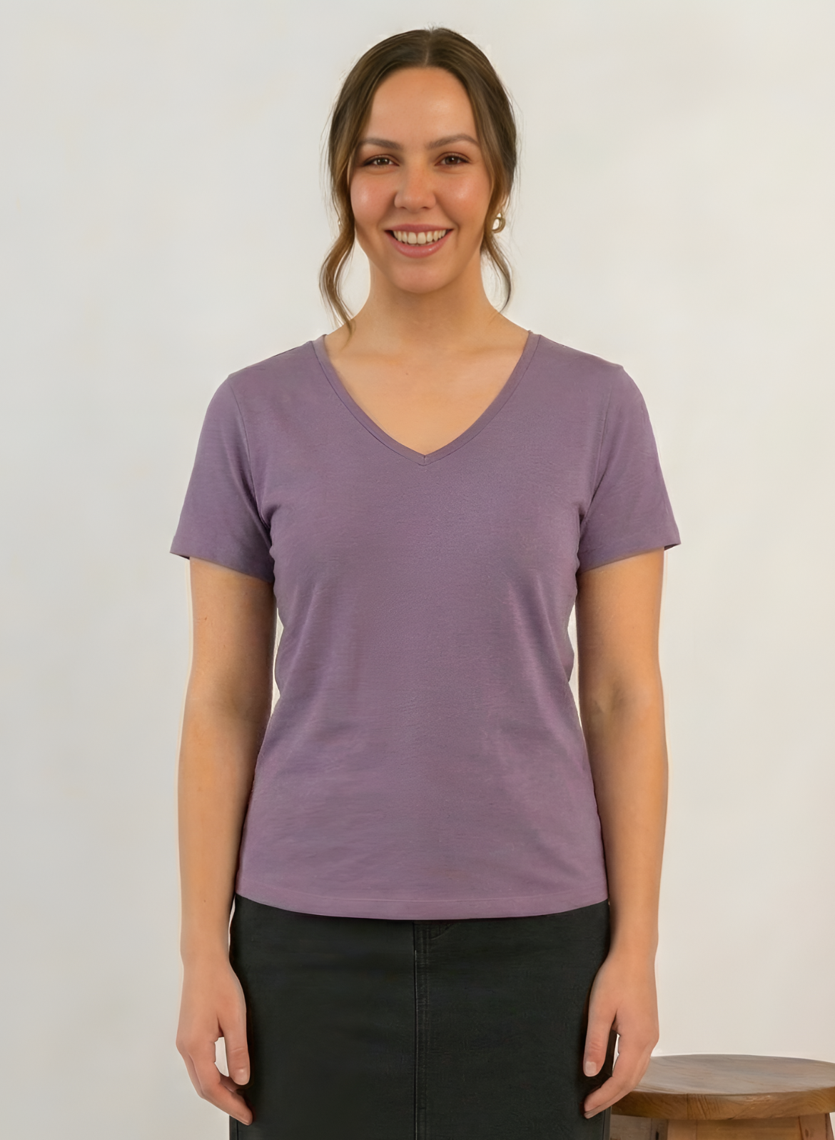 Lively Lilac Solid V-Neck T-shirt for Women