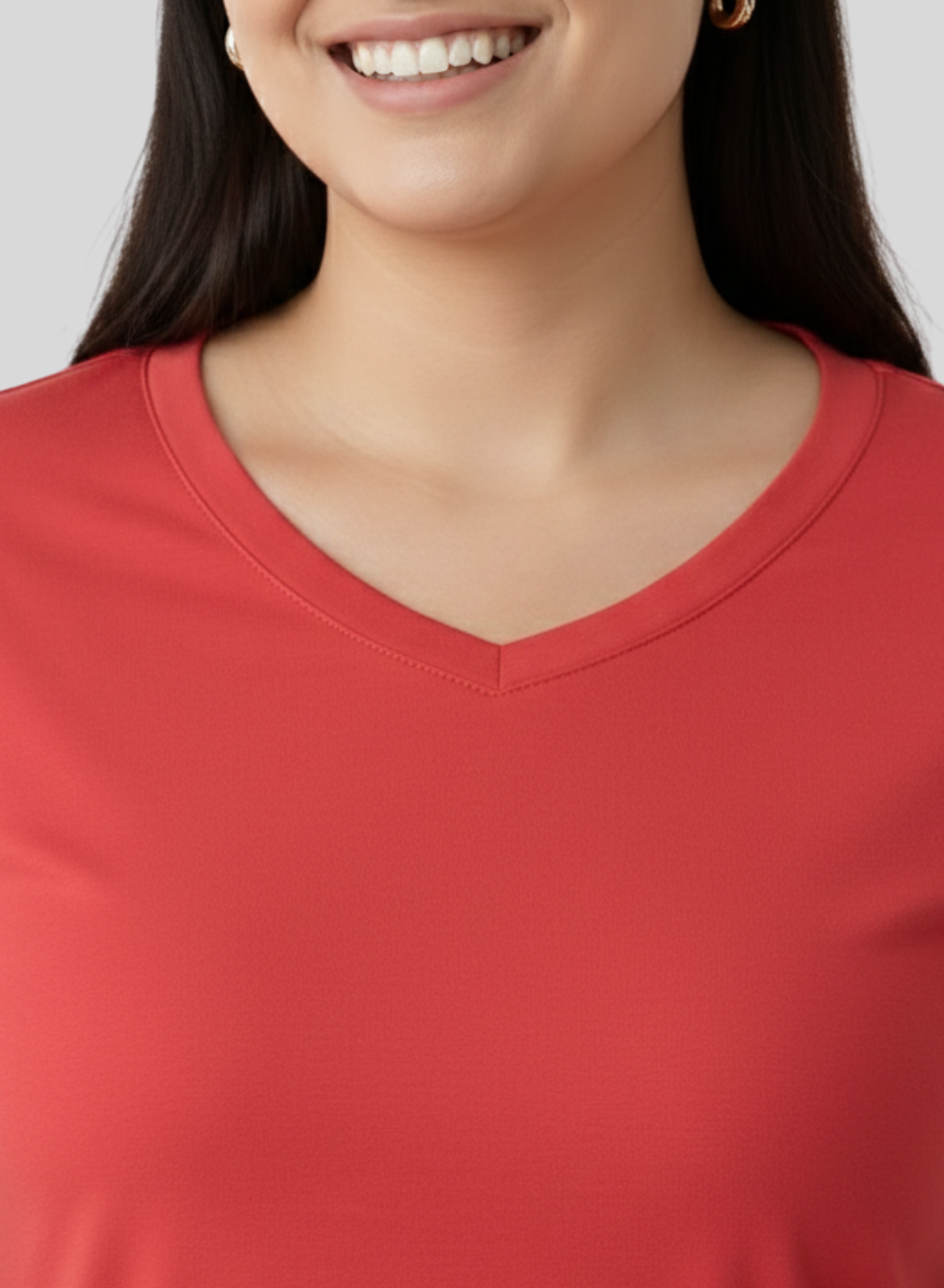 Coral Crush Solid V-Neck T-shirt for Women