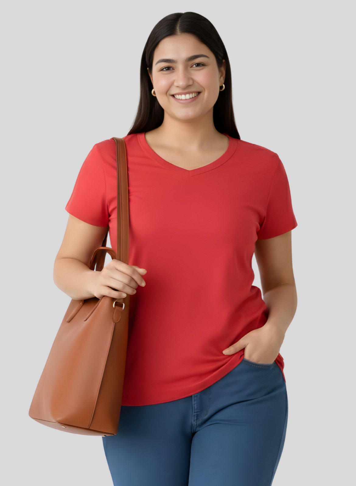 Coral Crush Solid V-Neck T-shirt for Women