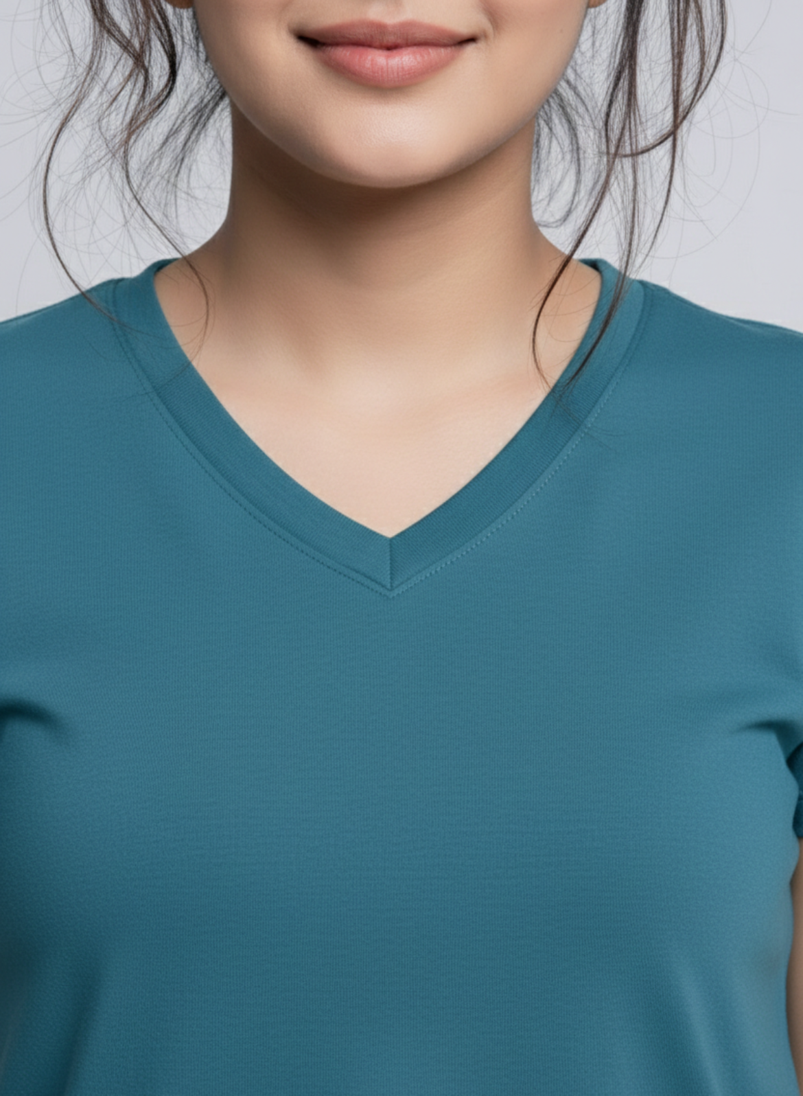 Peacock Teal Solid V-Neck T-shirt for Women