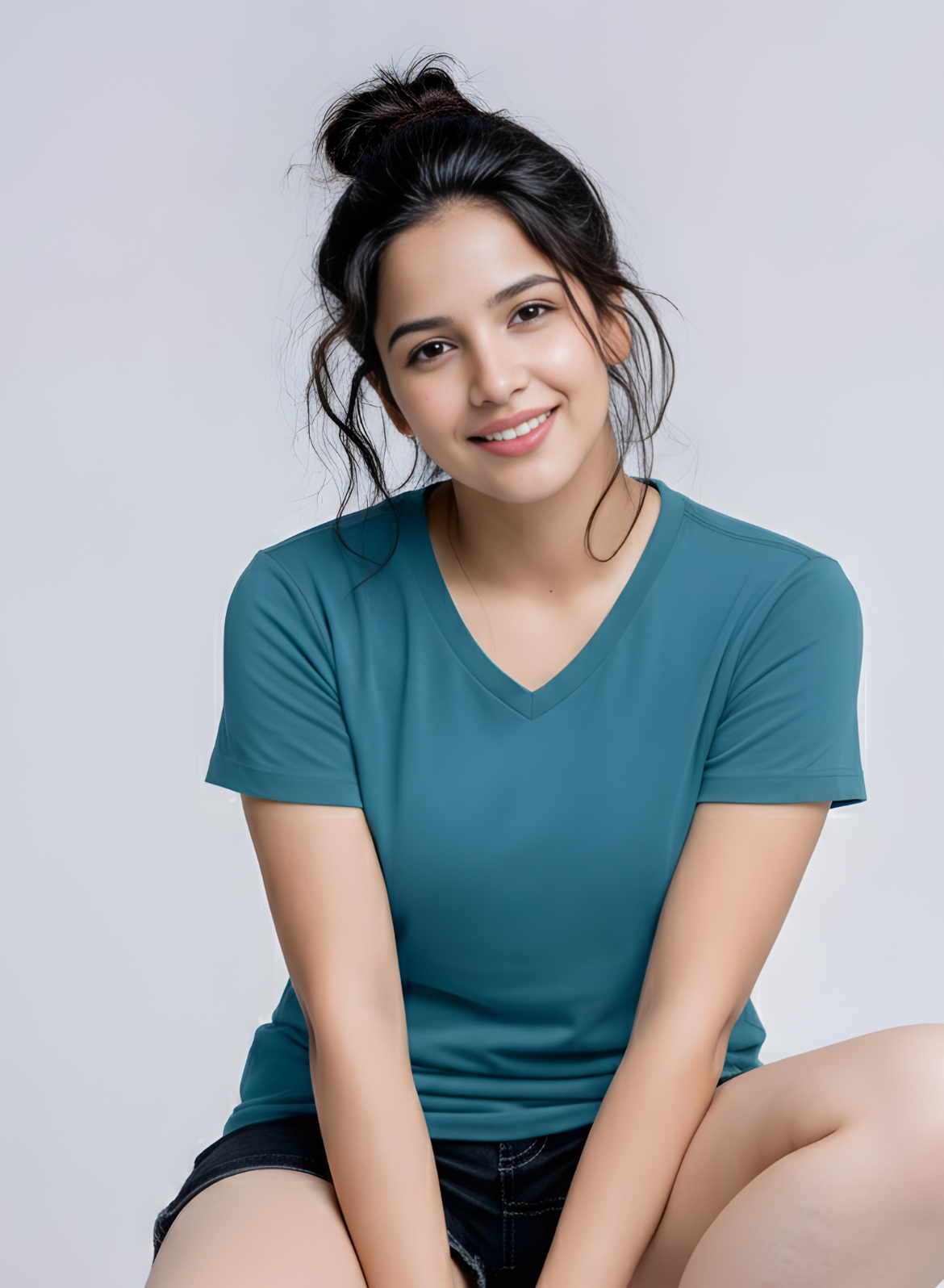 Peacock Teal Solid V-Neck T-shirt for Women