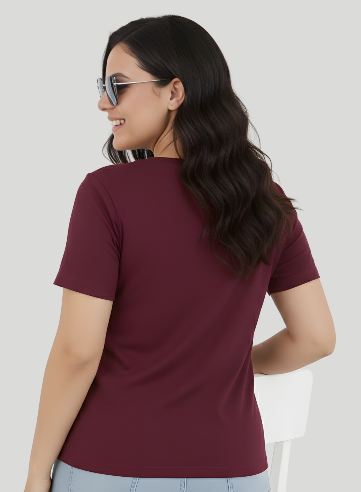 Burning Burgundy Solid V-Neck T-shirt for Women