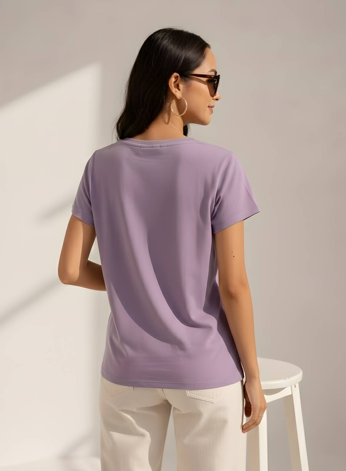 Lavish Lilac Solid V-Neck T-shirt for Women