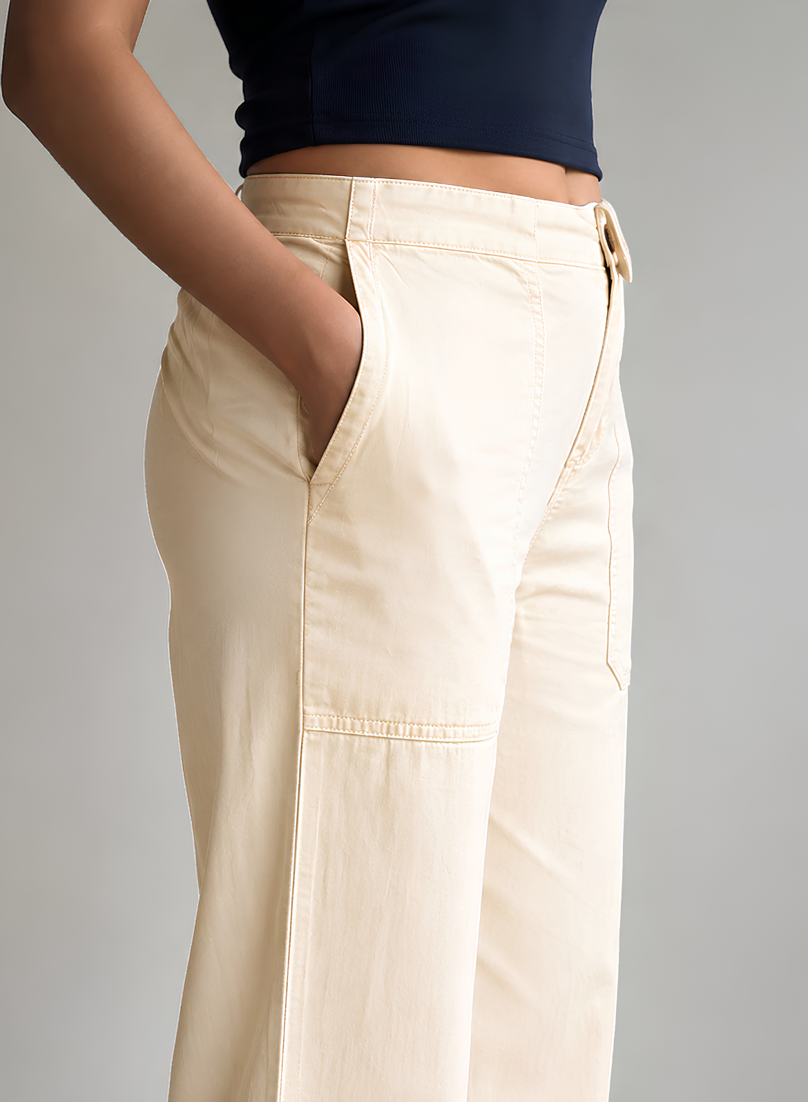 Beige Wide Leg Pants