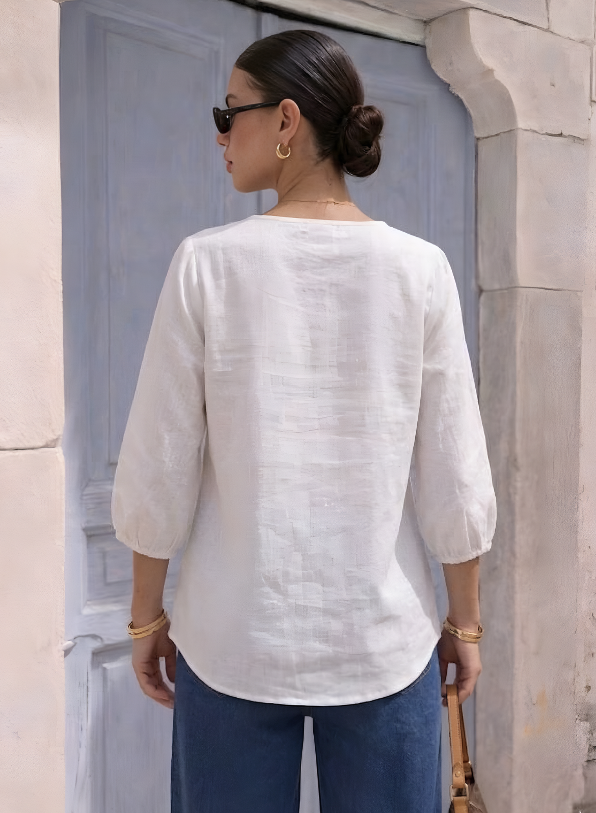 White & Blue Embroidered Cotton Top