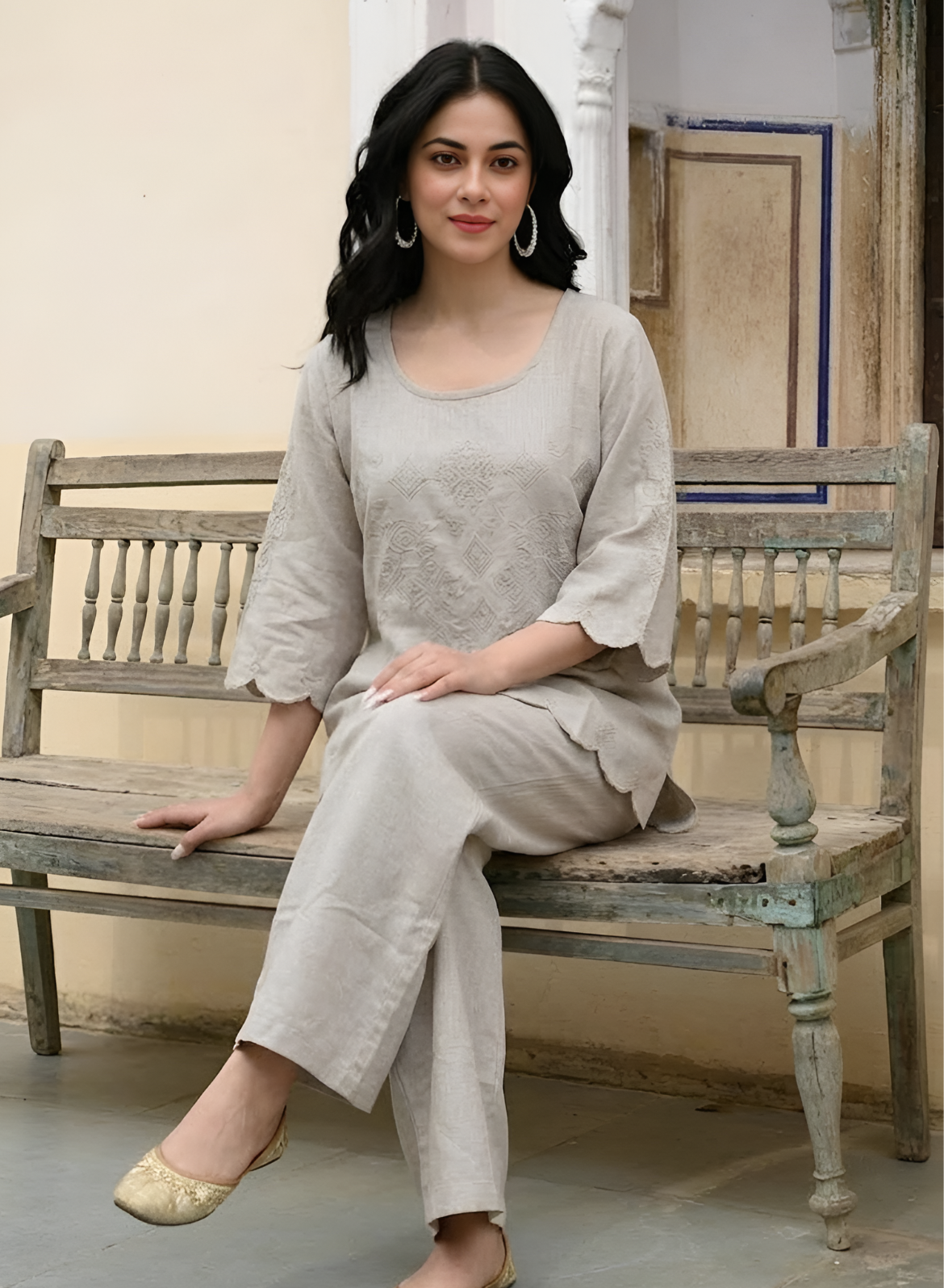 Sage Green Cotton Embroidered Co-ord Set