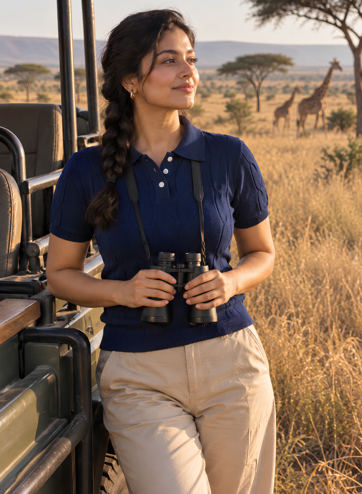 Navy Cable Knit Polo Top