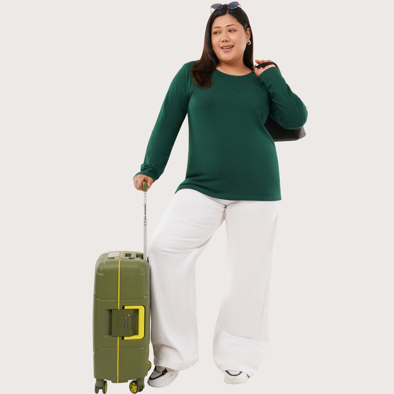 Gritty Green Full Sleeves Solid T-shirt for Women