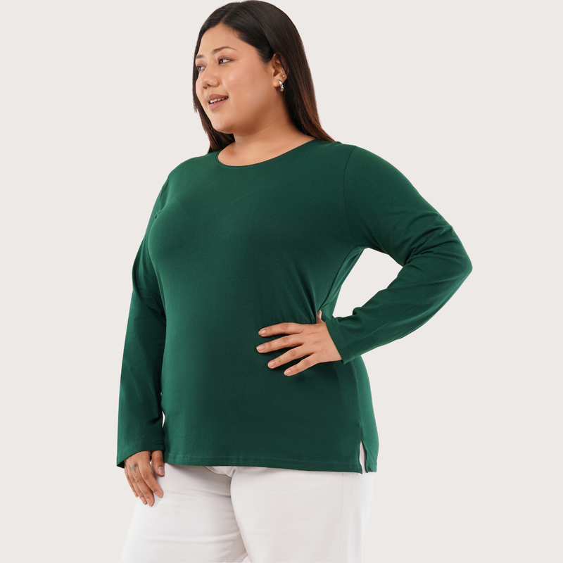 Gritty Green Full Sleeves Solid T-shirt for Women