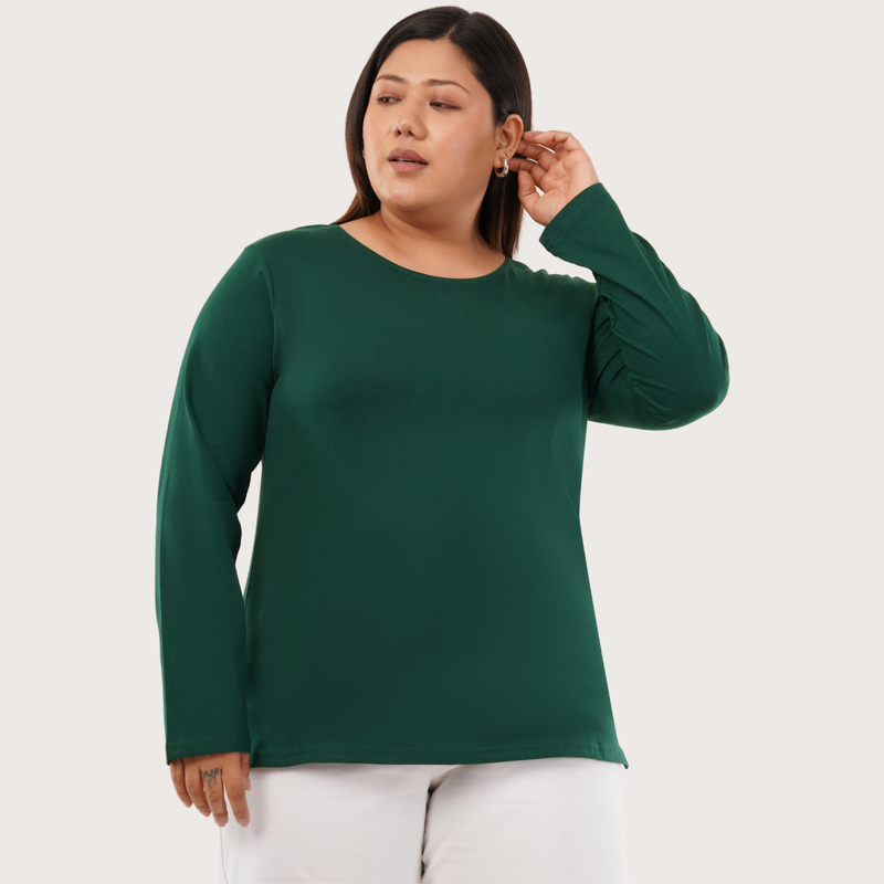 Gritty Green Full Sleeves Solid T-shirt for Women