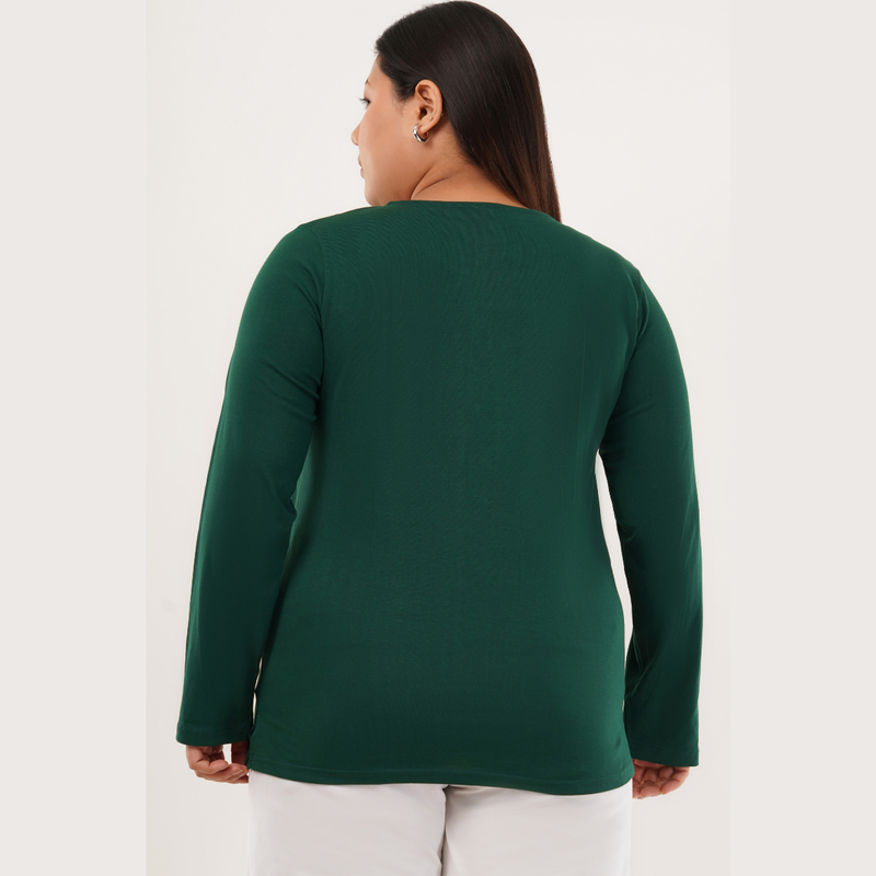 Gritty Green Full Sleeves Solid T-shirt for Women