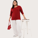 Magnetic Maroon Full Sleeves Solid T-shirt for Women