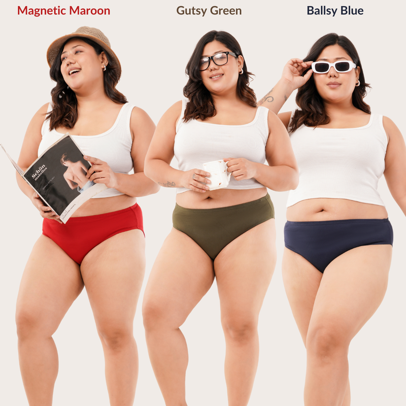 Soft Cotton Women Panties - Pack of 3 (Navy, Maroon, Green)