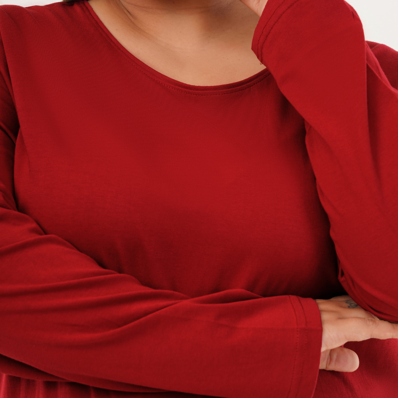 Magnetic Maroon Full Sleeves Solid T-shirt for Women