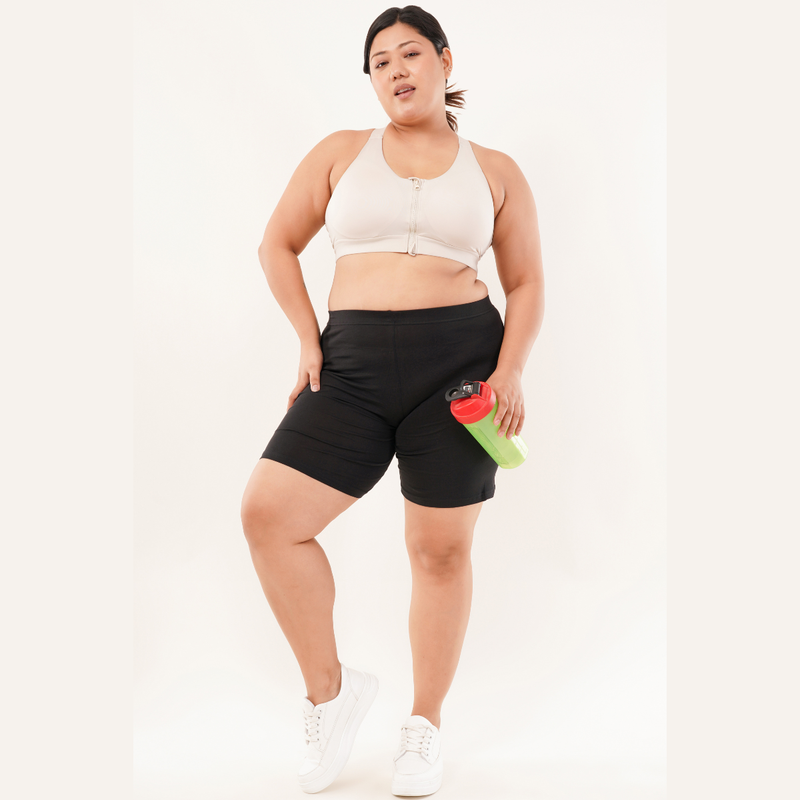 Black Stretch Cotton Women Cycling Shorts