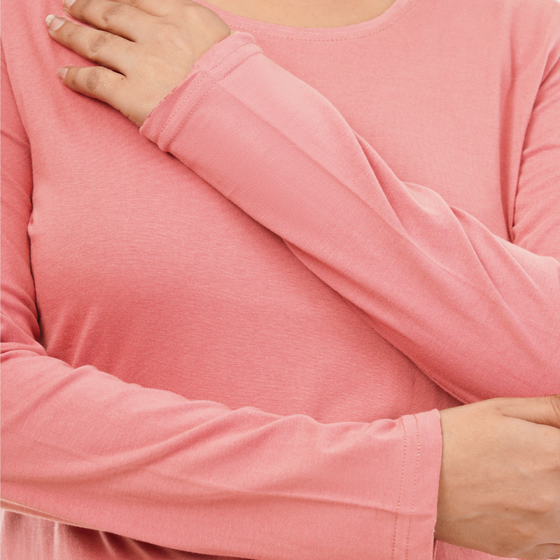 Pretty Pink Full Sleeves Solid T-shirt for Women