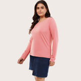 Pretty Pink Full Sleeves Solid T-shirt for Women