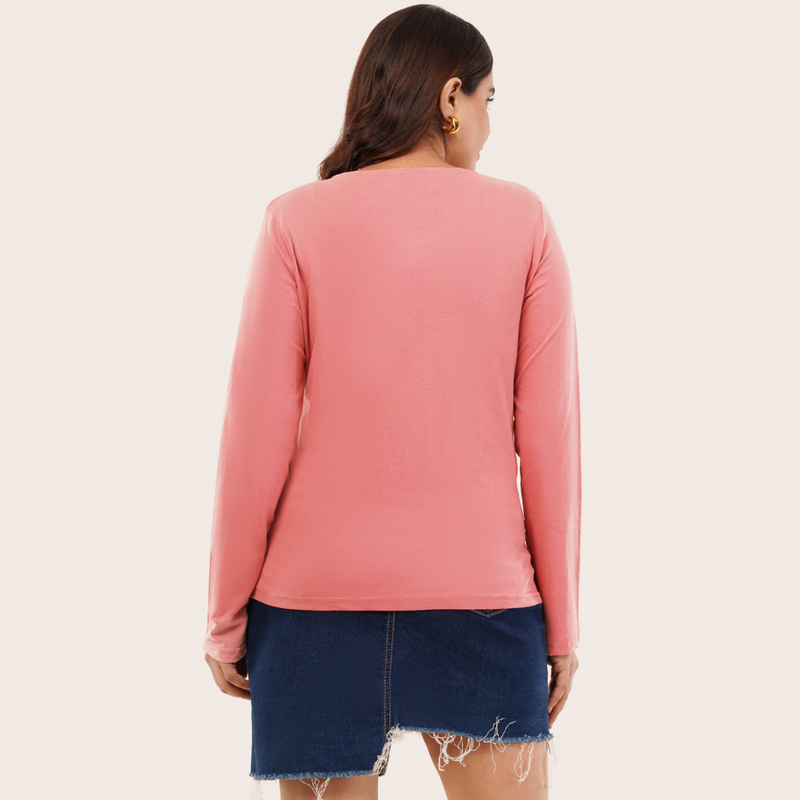 Pretty Pink Full Sleeves Solid T-shirt for Women