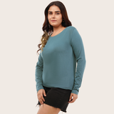 Peacock Teal Full Sleeves Solid T-shirt for Women